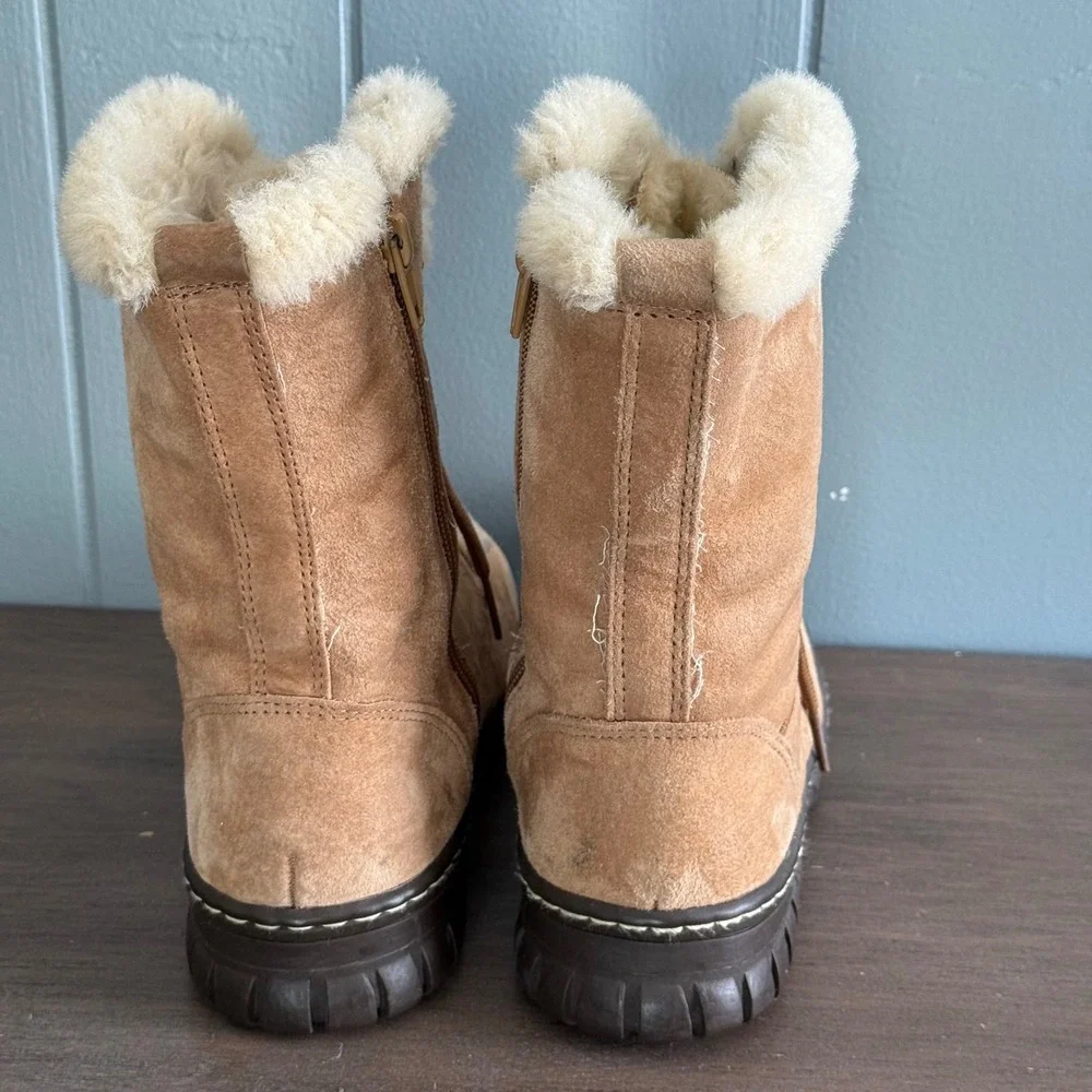 Natural Reflections Shearling-Lined Suede Leather Winter Boots Womens 6 Fur Trim